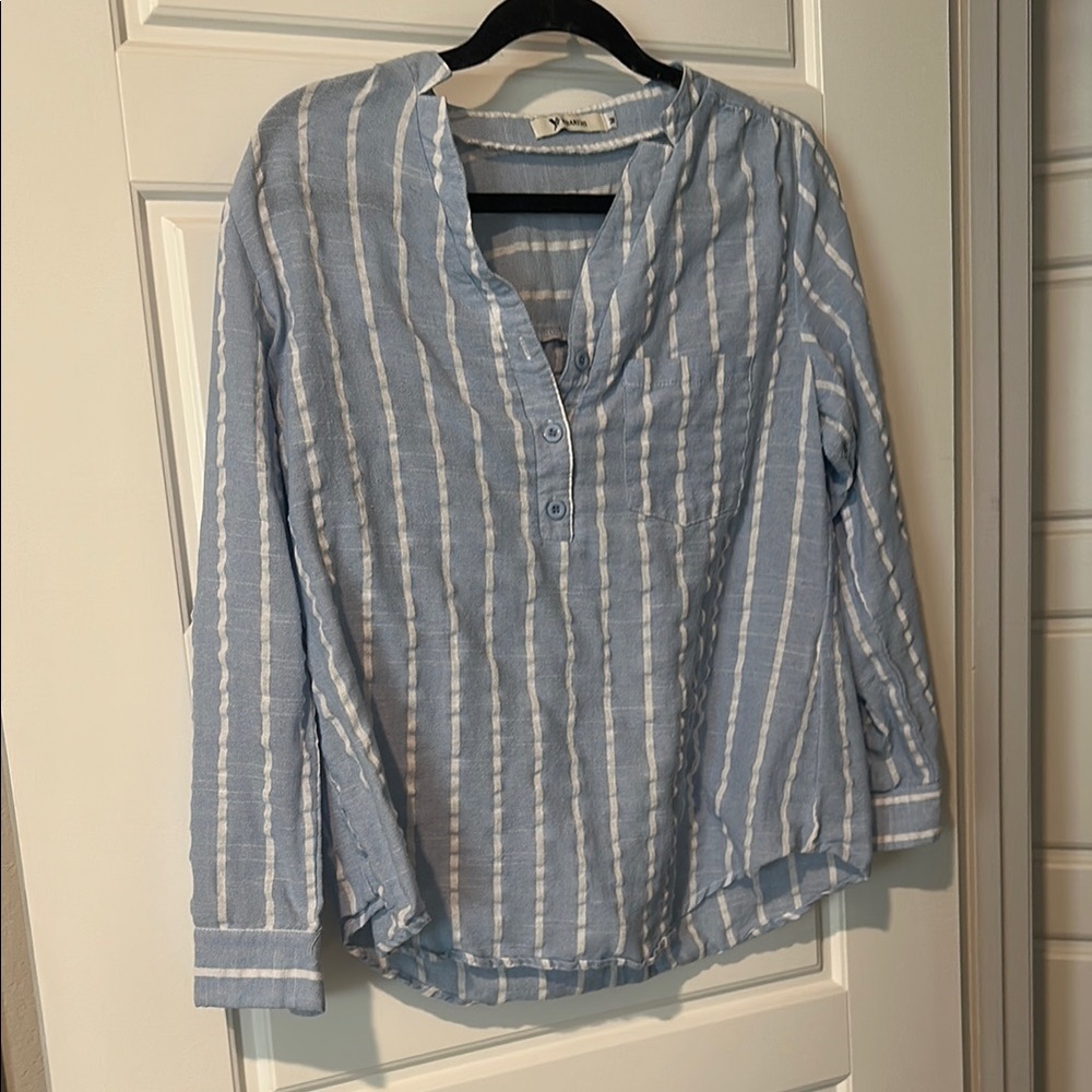 Blue and White Striped Long Sleeve Shirt